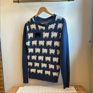 Run and Fly black sheep sweater, made in England. Size small